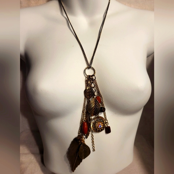 Aldo Jewelry - 🔥SALE🔥Aldo Gold Tone Cluster Leaves Silver Tone Chain Long Necklace